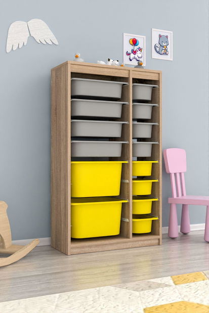 Organizator jucării Dremonka 6 (Stejar sonoma + Gri + galben)