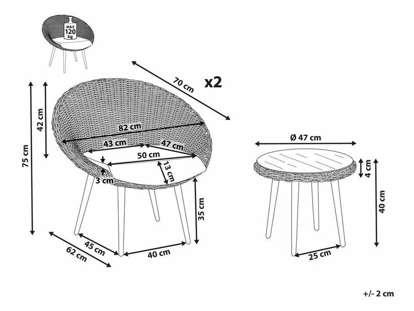 Záhradný set Ortaga (svetlobéžová) (s vankúšmi) (pre 2 osoby)