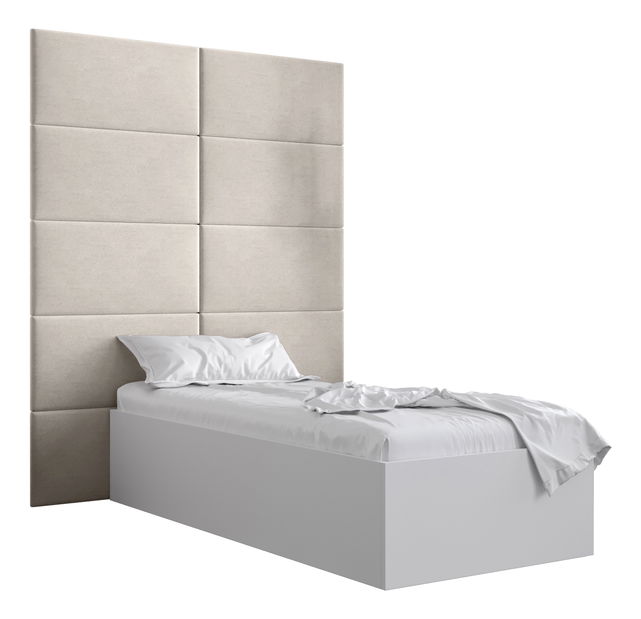 Jednostruki krevet s tapeciranim uzglavljem 90 cm Brittany 1 (bijela mat + krem) (s podnicom)