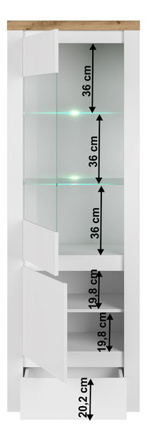 Vitrină Vilgi 1D1W1S (alb lucios + stejar wotan)