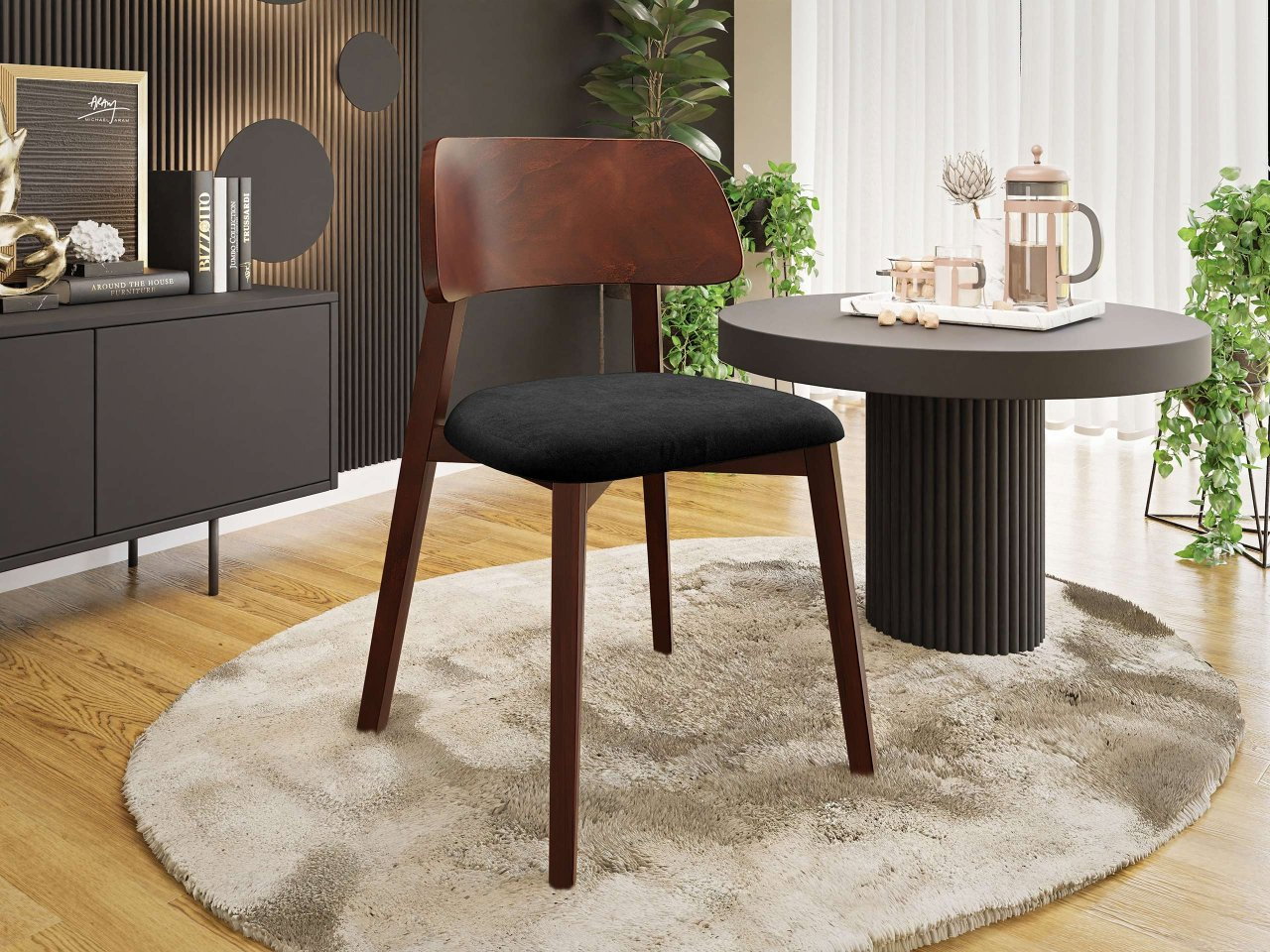 Jedálenská stolička Azanax (čierna + orech) 