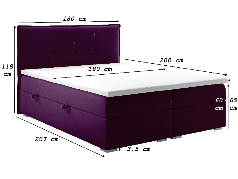 Pat matrimonial Boxspring 160 cm Carla (violet)(cu sp. depozitare)