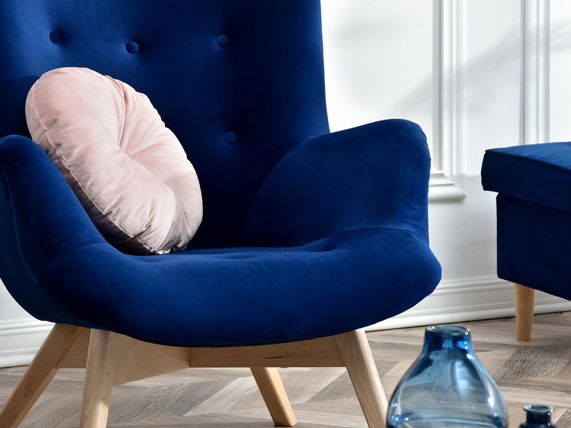 Dizajnové kreslo Florentino (tmavomodrá + orech)