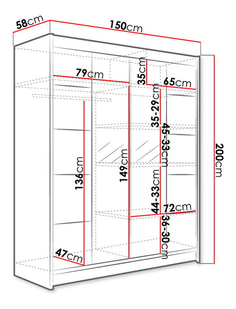 Ormar za garderobu Bianca II (bijela + ogledalo)