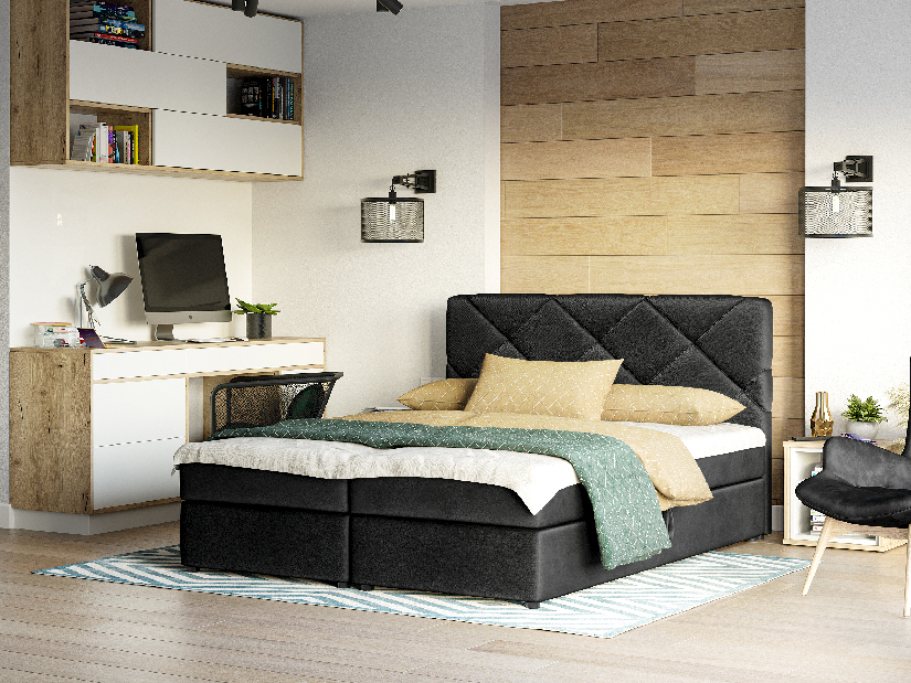Bračni krevet Boxspring 180x200 cm Karum Comfort (crna) (s podnicom i madracem)
