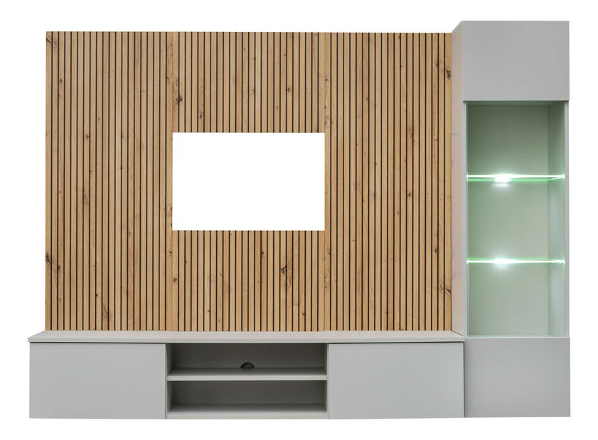 Mobilier living Xavus L (perla grey + stejar artisan) (cu iluminat)