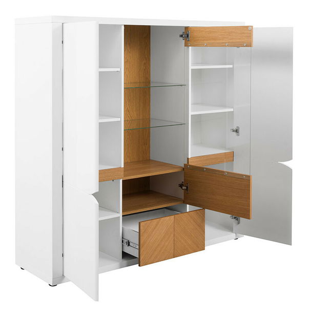 Vitrina Rovika REG2D1W1S (bijeli sjaj + hrast prirodni) (s LED rasvjetom)