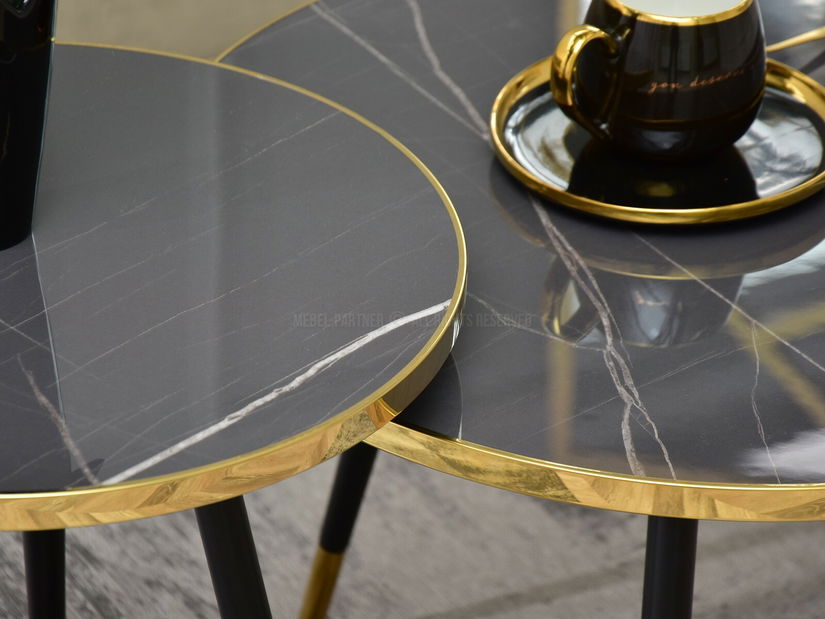 Set 2 konferenčných stolíkov Zoya Zest S (mramor grafit + zlatá + čierna)