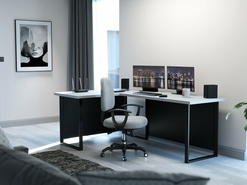 Rohový pc stôl Vintid (biela + čierna) *výpredaj