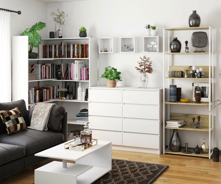 Regál Loriana IV (biela + dub artisan)