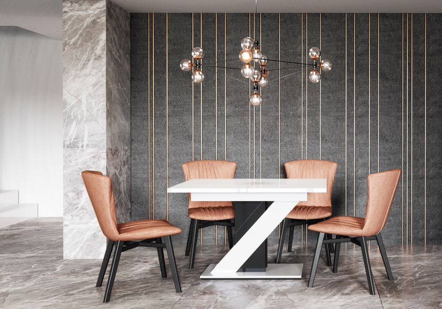 Jedálenský stôl Mevenis (lesk biely + lesk čierny) (pre 4 až 6 osôb)