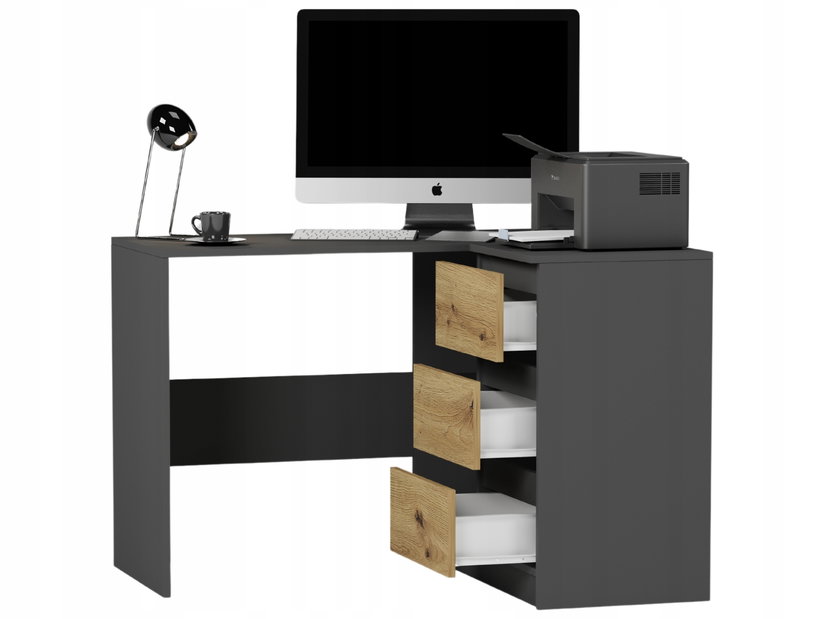 Sarok PC asztal Nolmir (antracit + artisan) (J)