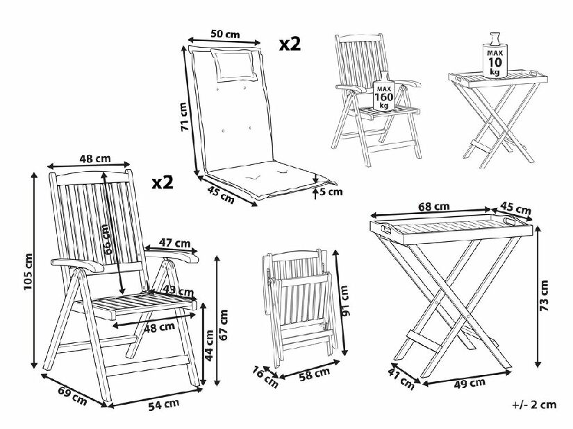 Set mobilier de grădină Amati (lemn închis + gri bej)