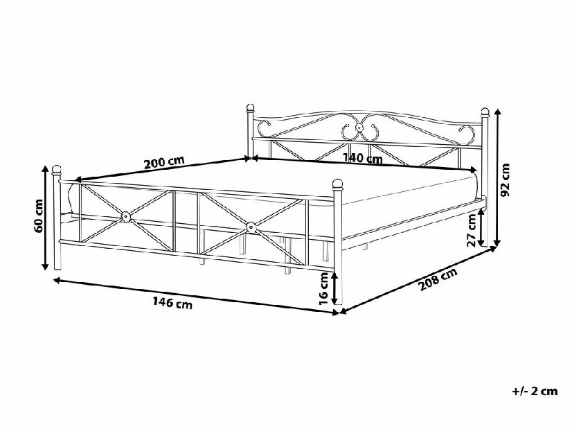 Pat matrimonial 140 cm RANDEZ (metal) (alb) (cu somieră)