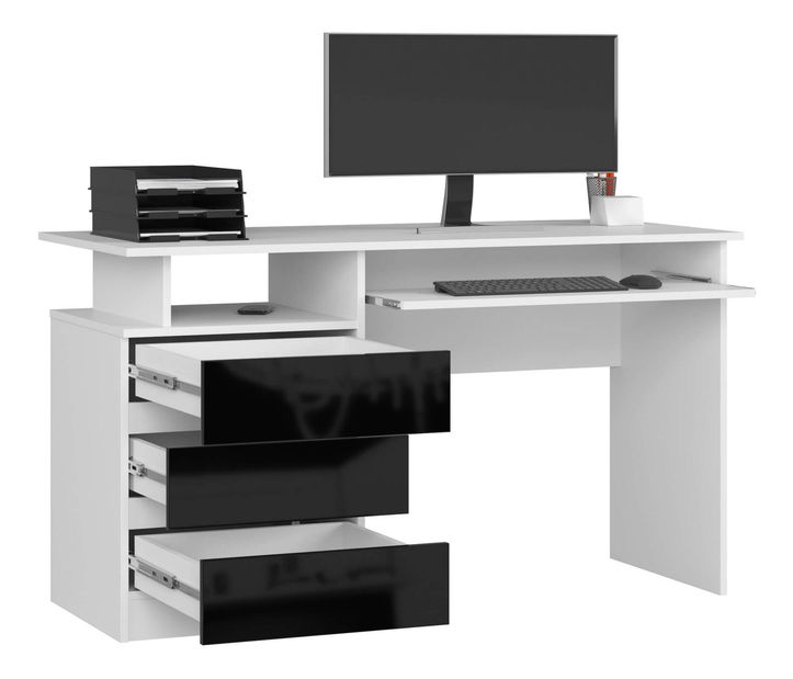 Masă PC Bronte (Alb + negru lucios)