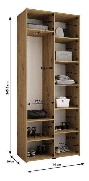 Dulap de haine 110 cm Carmela 50-1 (Cașmir + Auriu)