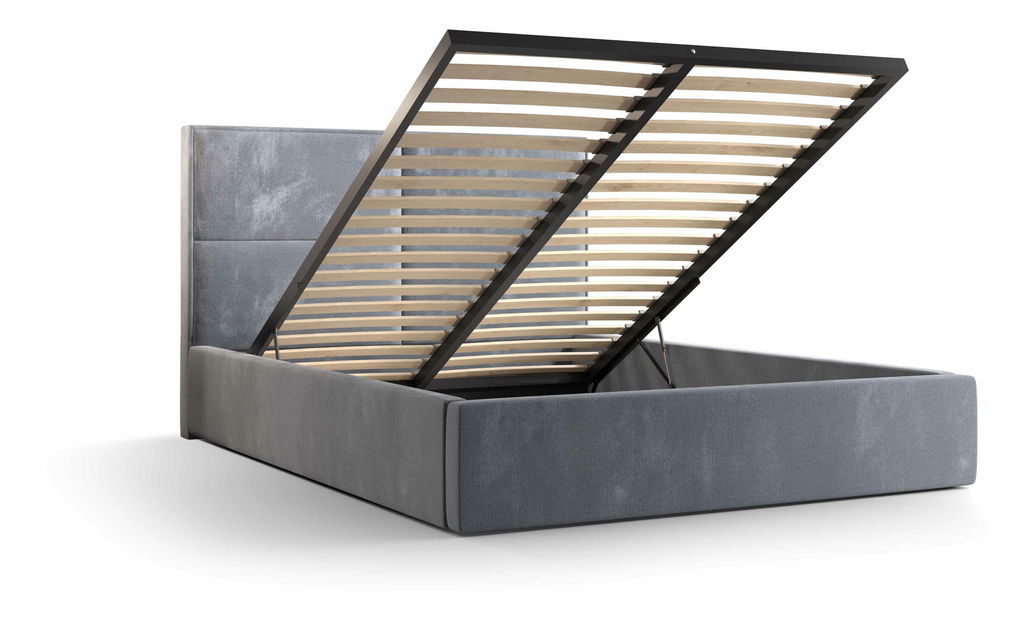 Pat matrimonial 160 cm Alfonso (gri închis) (cu somieră și sp. depozitare)