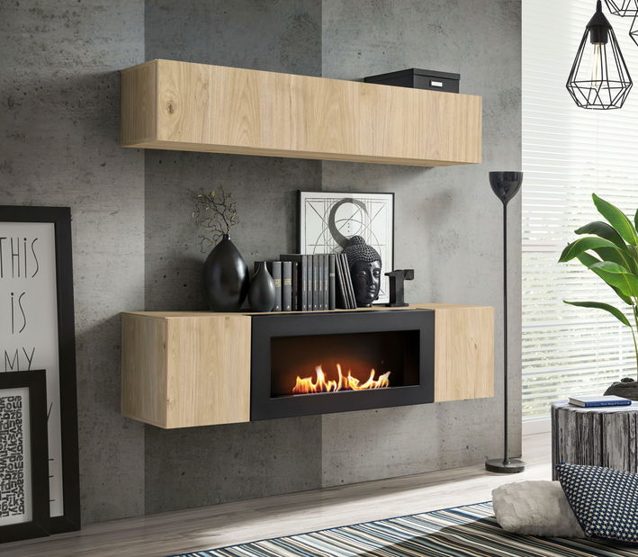 Mobilier living Ferryhill HJ FY N1 (Stejar jackson hickory) (cu bioșemineu)