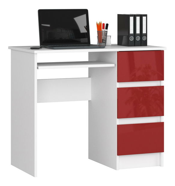 PC asztal Benicio (fehér + fényes piros) (J)