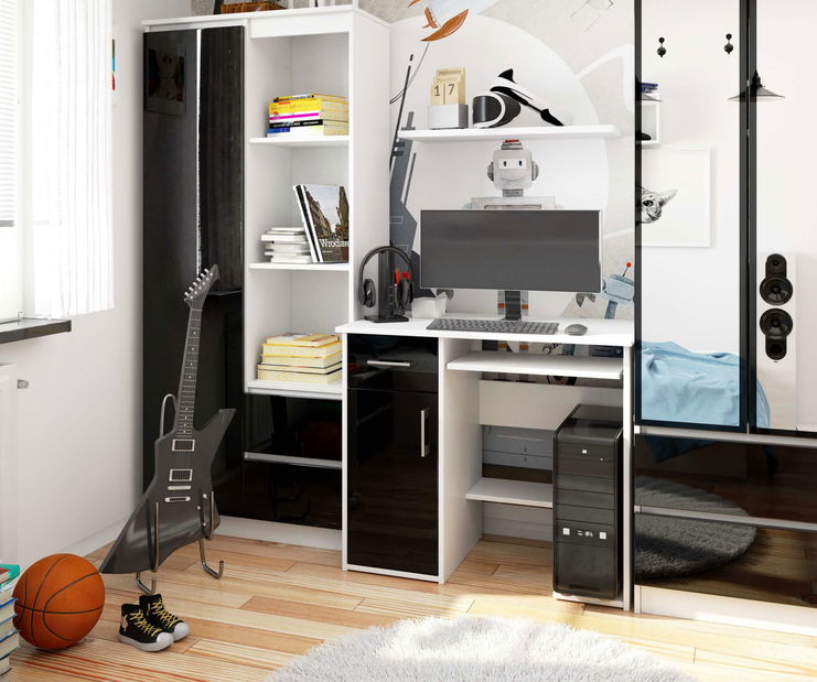 PC stolík Jaloms (biela + lesk čierny)