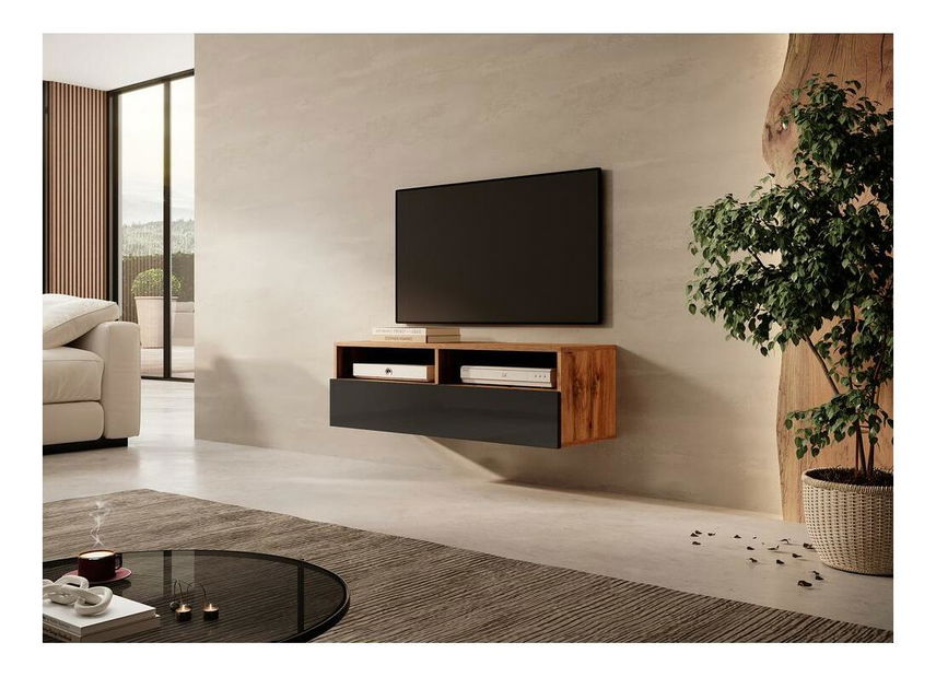 Tv szekrény/asztal Redcan 100 (világítással) (fekete + wotan tölgy)