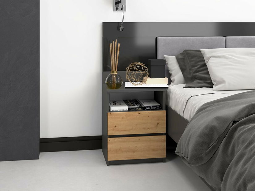 Nočný stolík Musecalo 1 (antracit + dub artisan)