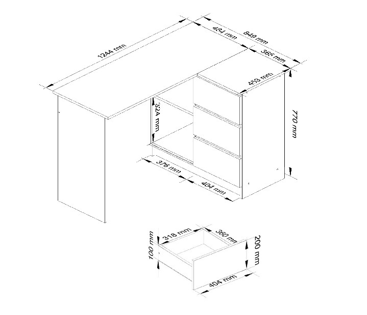 Sarok PC asztal Bodhi (fehér + fényes fehér) (J)