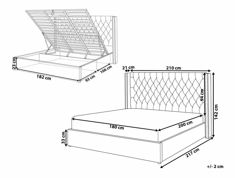 Pat matrimonial 180 cm LUBECK (poliester) (gri) (cu somieră)