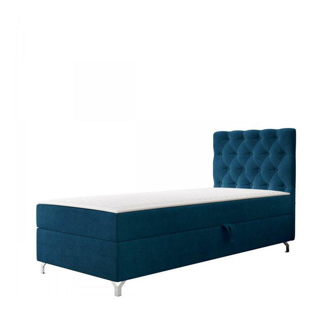 Pat de o persoană 80 cm Jenaks 1 (albastru) (cu somieră și saltea) (cu sp. depozitare) (D)