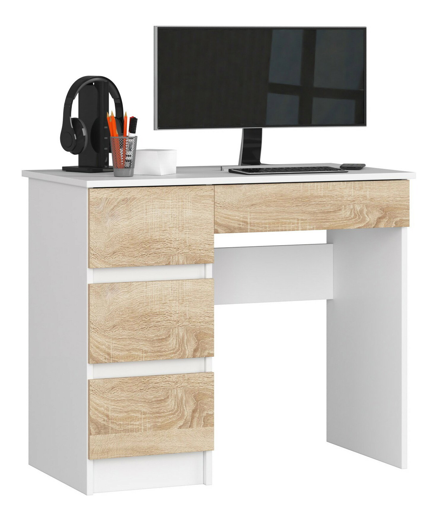 PC asztal Alineadas (fehér + sonoma tölgy)