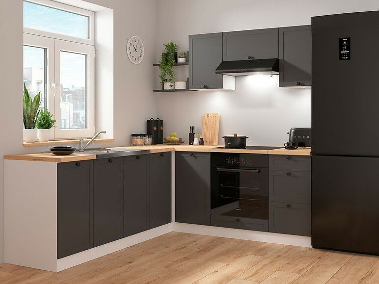 Rohová kuchyňa BRW Junona Line 200 + 220 cm (biela + grafit)