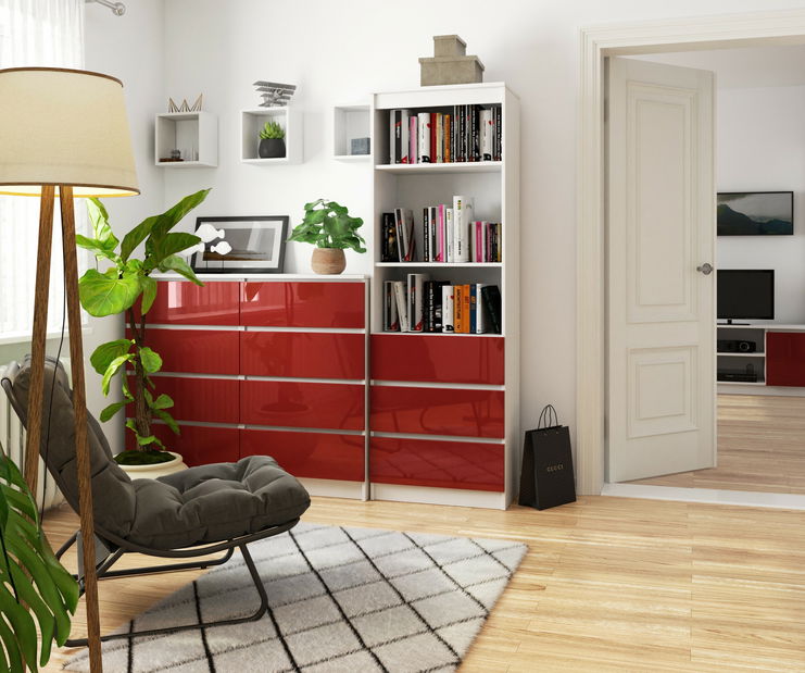 Regál Ravindra (fehér + fényes piros)