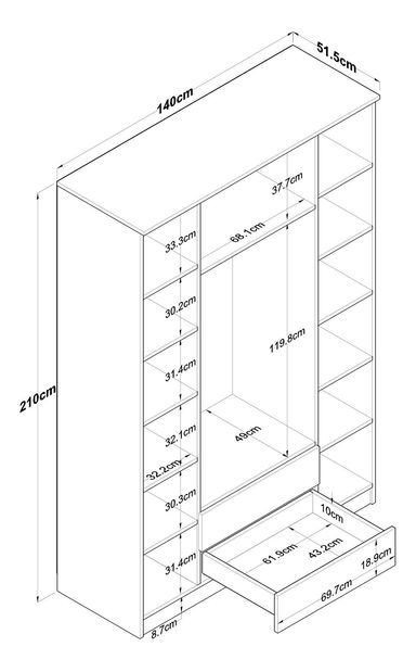 Ruhásszekrény Bafaretta 31 (tükörrel) (dió + fehér)