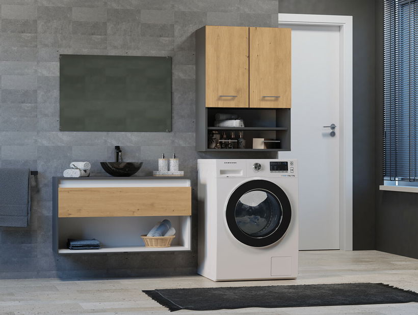 Zidni kupaonski ormarić Perdieron 1 (antracit + hrast artisan)