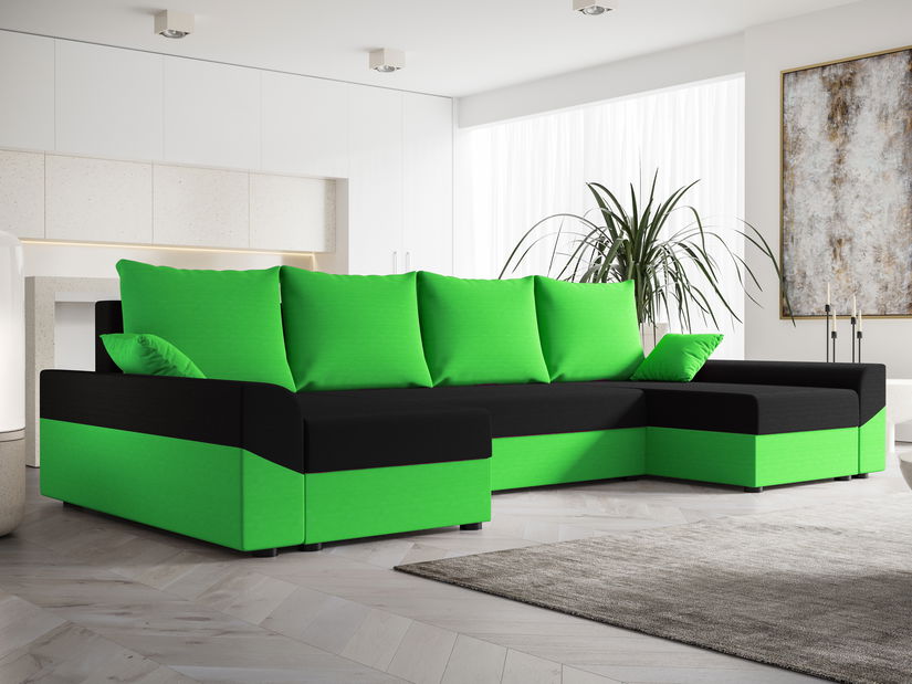 Kutna garnitura u obliku slova U Dusk U (zelena + crna)