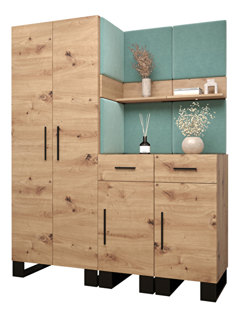 Set mobilier pentru hol Amanda 7 (Stejar artisan + verde)