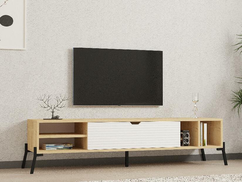 TV asztal/szekrény Nusave (zafír tölgy + fehér) 