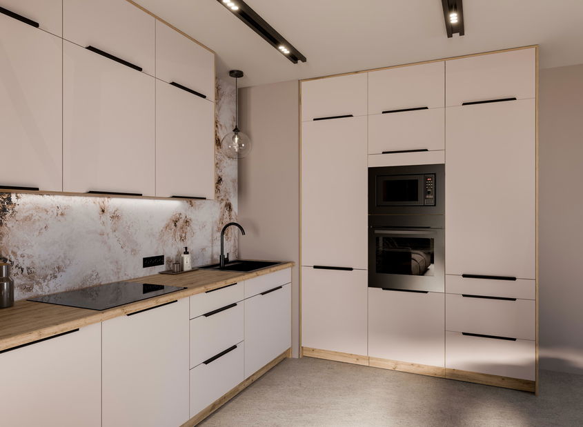 Dulap inferior de bucătărie sub chiuvetă Sayla 80 ZL 1S BB (cashmir + Stejar artisan)