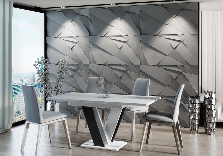 Masă de sufragerie Mabea (alb lucios + negru lucios) (pentru 4 până la 6 persoane)