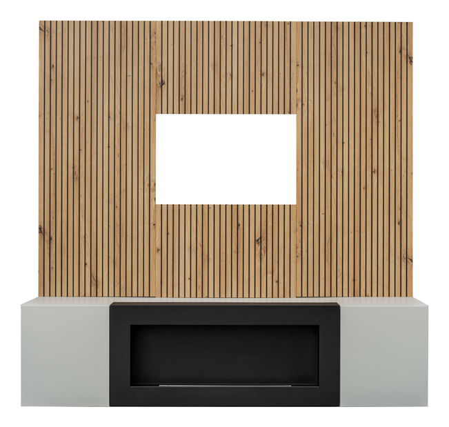 Obývacia stena Xavus L2-K (perla grey + dub artisan) (s bio krbom)