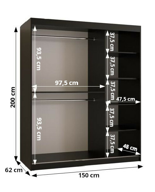 Šatníková skriňa 150 cm Riana Wa 1 150 (biela)