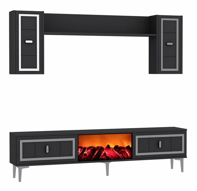 Obývacia stena s krbom Orino (antracit + strieborná)