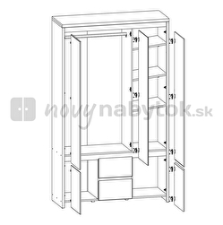 Šatníková skriňa BRW Kaspian SZF5D2S (dub sonoma + lesk biely)