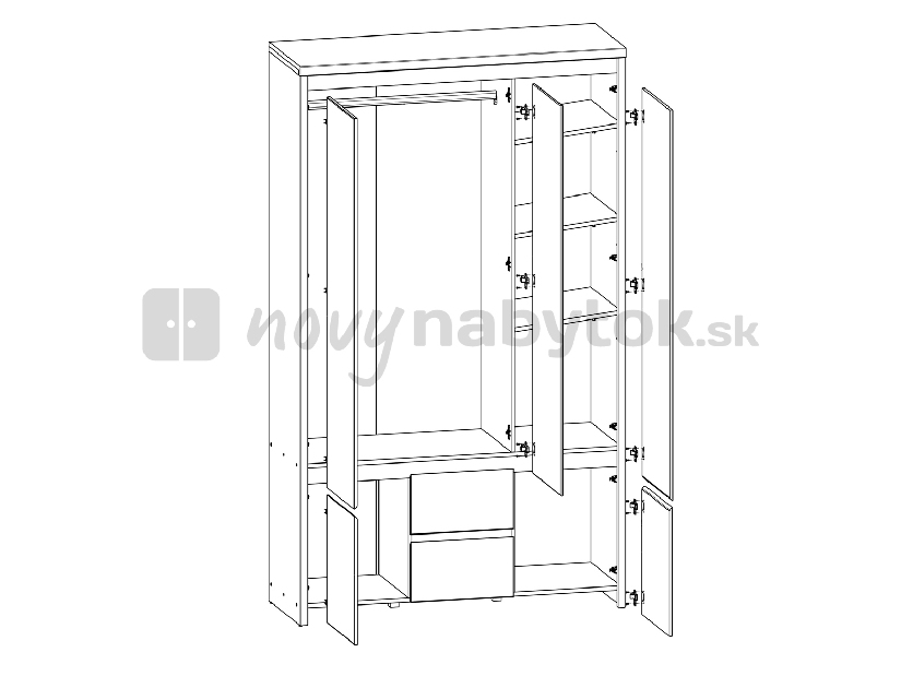 Ruhásszekrény Kasey SZF5D2S (wenge + fényes fehér)