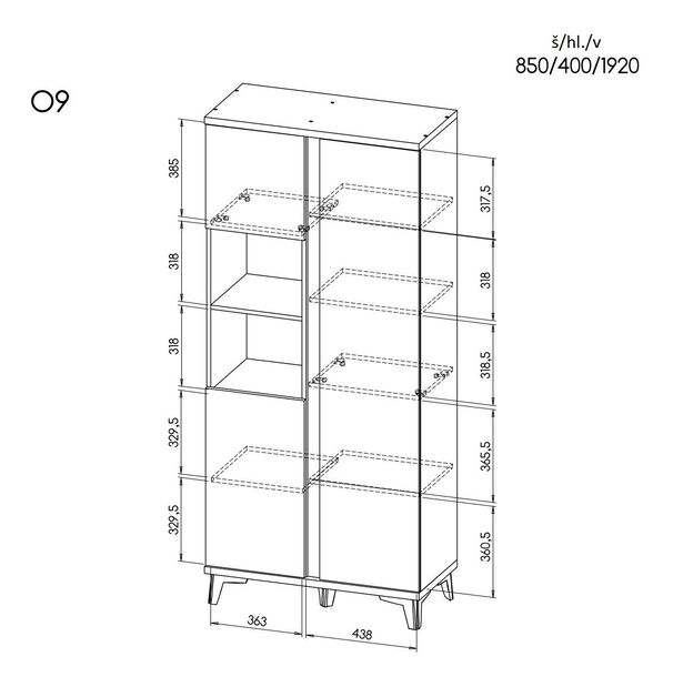 Komoda typ O9 Onley (lesklá biela + dub riva)