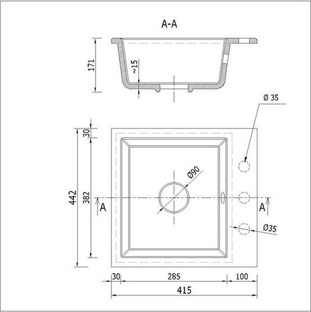 Kuhinjski sudoper Donius (crna) (bez otvora za bateriju)