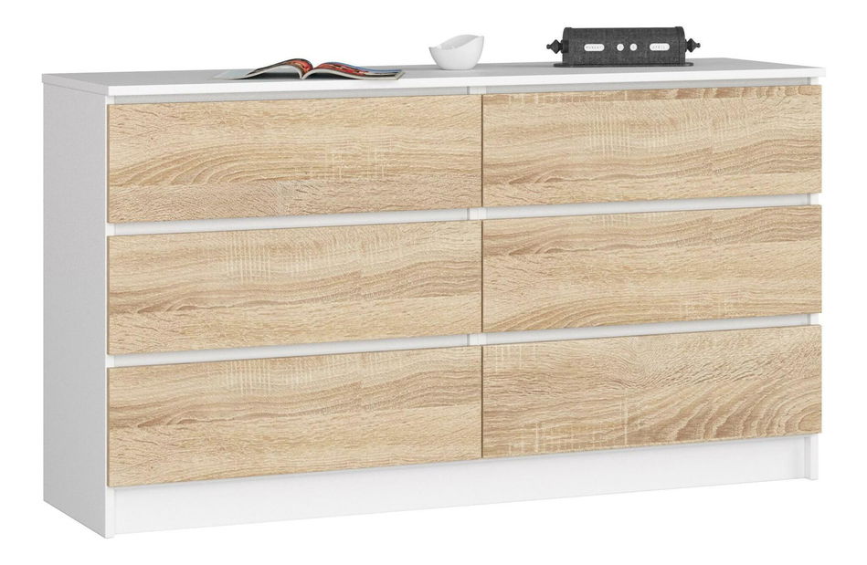 Comodă Keanu (Alb + Stejar sonoma)