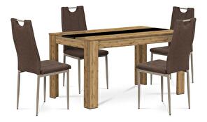 Jedálenský set Basualdo (dub wotan + hnedá) (pre 4 osoby)