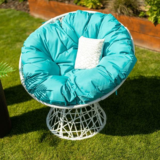 Otočné kreslo s vankúšom Frage BIG (biela + petrolejová modrá)