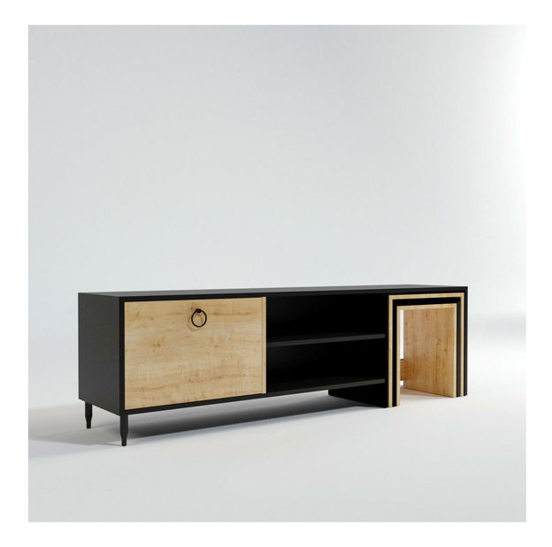 Masă TV/Dulap Zigg (Negru + stejar)